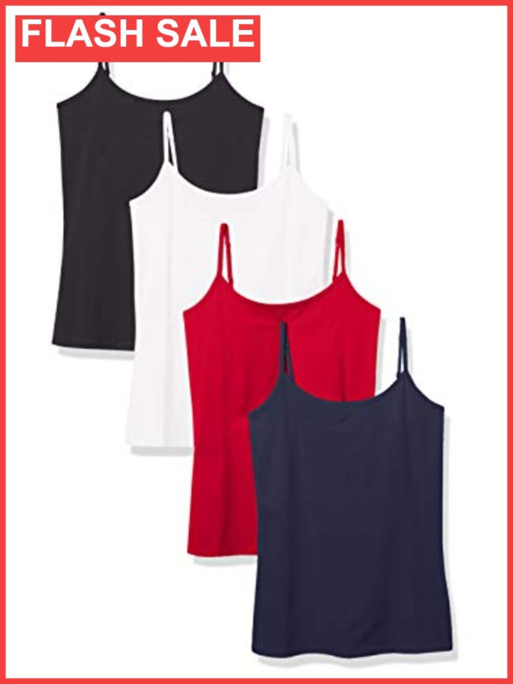 Slim Fit Camisole 4 Pack Scoop Neck Adjustable Strap Layering Tank
